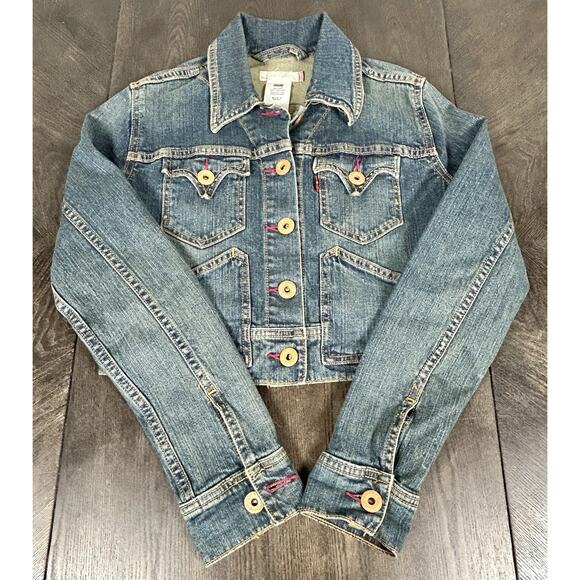 Levi Strauss Girls' Blue Jeans Jacket Cropped Size M 10-12YRS Big Kid EUC - Picture 6 of 12